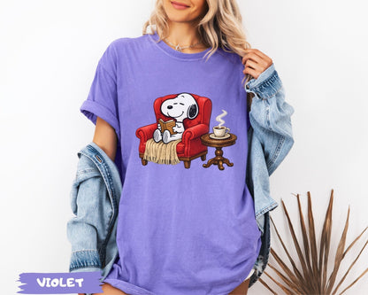 Snoopy Reading Book Cozy Aesthetic Collection - Comfort Colors 1717 Tee, Sweatshirt & Hoodie graphic t-shirt, premium cotton streetwear tee, Cotton Body Tee