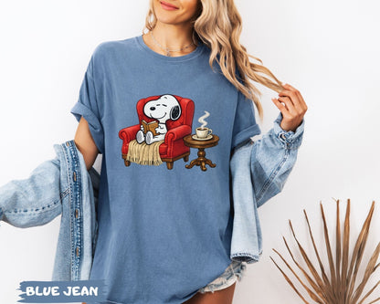 Snoopy Reading Book Cozy Aesthetic Collection - Comfort Colors 1717 Tee, Sweatshirt & Hoodie graphic t-shirt, premium cotton streetwear tee, Cotton Body Tee