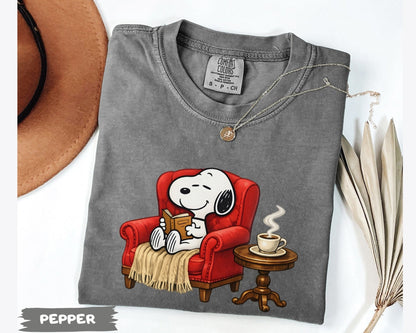 Snoopy Reading Book Cozy Aesthetic Collection - Comfort Colors 1717 Tee, Sweatshirt & Hoodie graphic t-shirt, premium cotton streetwear tee, Cotton Body Tee