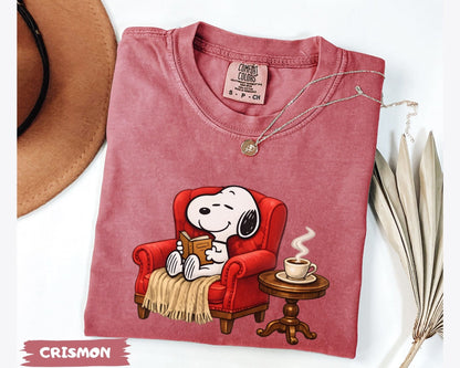 Snoopy Reading Book Cozy Aesthetic Collection - Comfort Colors 1717 Tee, Sweatshirt & Hoodie graphic t-shirt, premium cotton streetwear tee, Cotton Body Tee