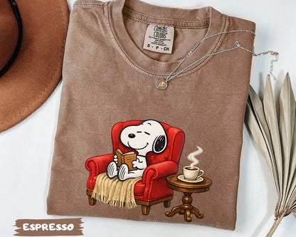 Snoopy Reading Book Cozy Aesthetic Collection - Comfort Colors 1717 Tee, Sweatshirt & Hoodie graphic t-shirt, premium cotton streetwear tee, Cotton Body Tee