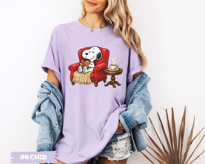 Snoopy Reading Book Cozy Aesthetic Collection - Comfort Colors 1717 Tee, Sweatshirt & Hoodie graphic t-shirt, premium cotton streetwear tee, Cotton Body Tee